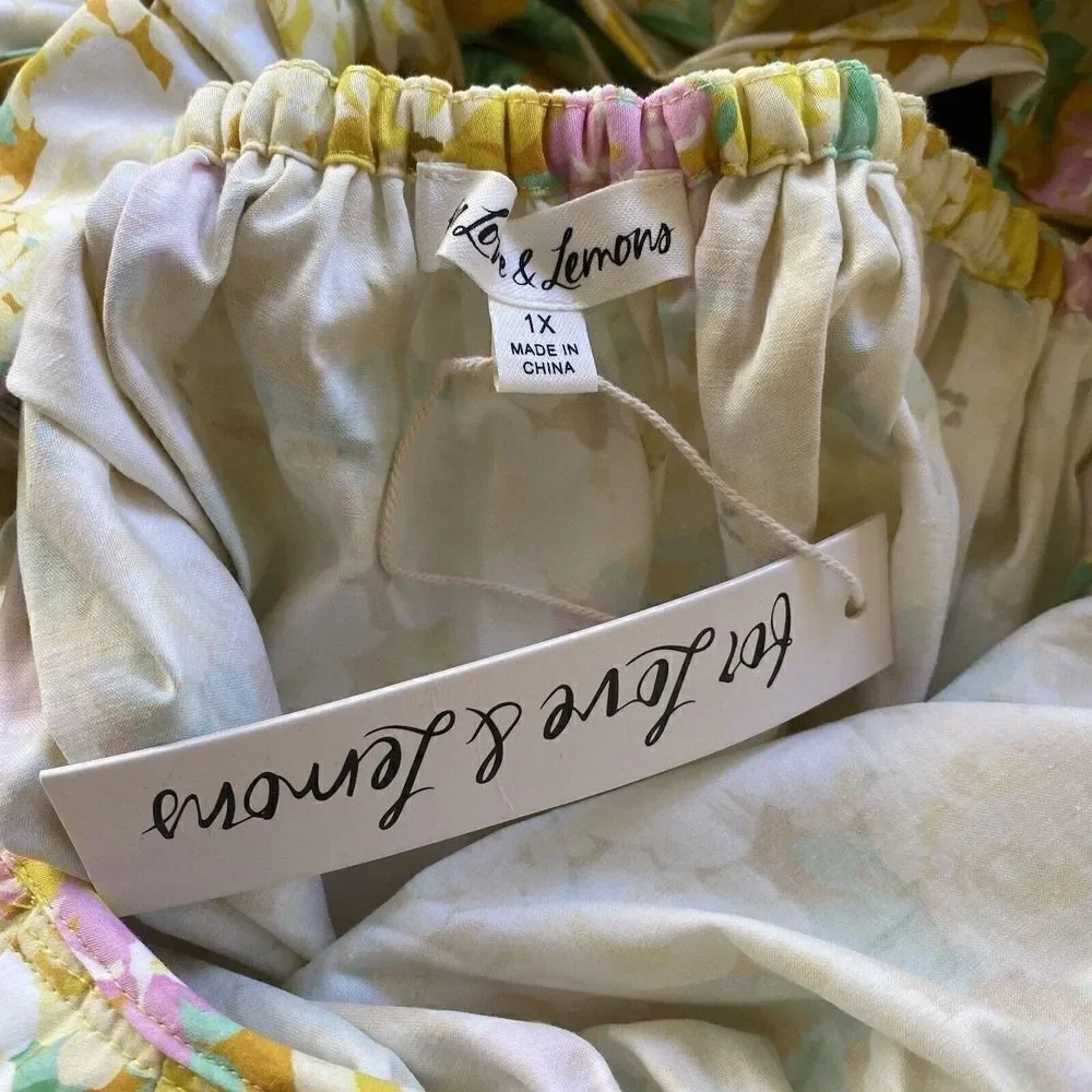 For Love & Lemons Tamra Yellow Floral Cotton Mini Dress Size 1X NWT $248